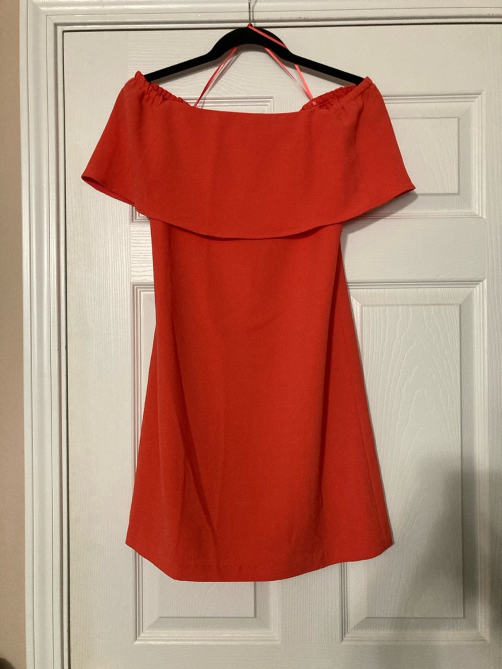 Charles Henry Red Off-Shoulder Ruffle Dress